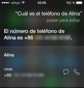 Siri, ¿Cuál es el teléfono de Alina?