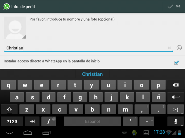 Introduce nombre y foto en WhatsApp