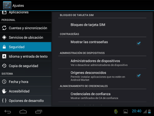 Permitir en Android instalaciones de "Orígenes desconocidos"