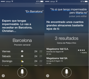 Previsión del tiempo para Barcelona (y recomendaciones de Siri)