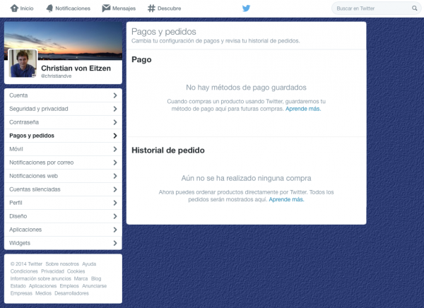 Pagos y pedidos (historial de pedidos) en Twitter