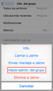 Hacer administrador de un grupo de chat de WhatsApp en iPhone