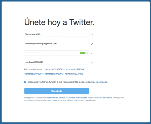Alta en Twitter con cuenta de Gmail y truco del dominio Googlemail