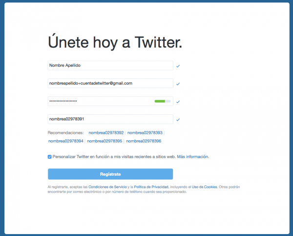 Alta en Twitter con cuenta de Gmail y truco del +