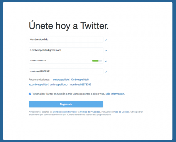 Alta en Twitter con cuenta de Gmail y truco del punto