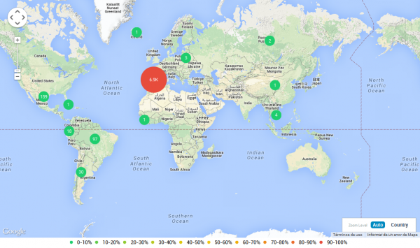 Ubicaciones donde han aparecido los resultados (en este caso de #CocidoDay 2015)