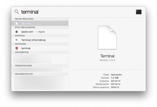Buscando terminal en Spotlight