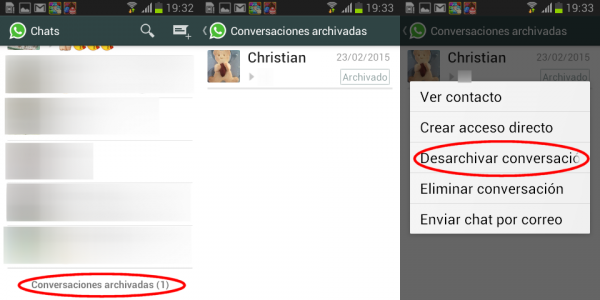 Conversaciones de WhatsApp archivadas y desarchivar en Android