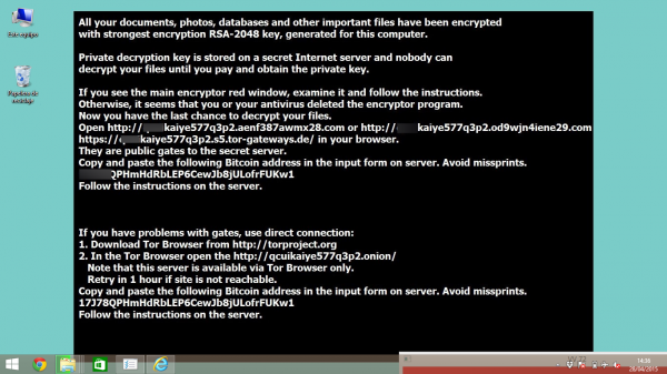 Escritorio de un PC con CryptoLocker