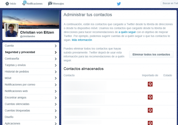 Administra tus contactos en Twitter