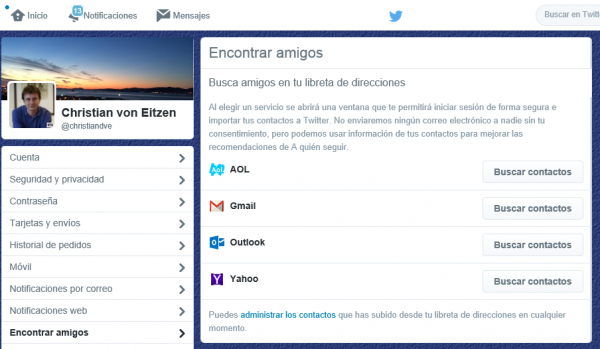 Encontrar amigos en Twitter