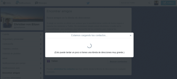 Estamos cargando sus contactos en Twitter