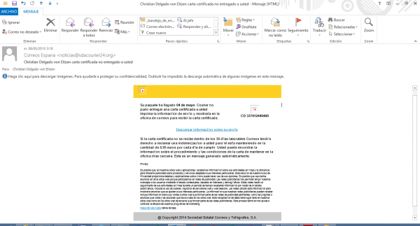 Mail de Correos con virus