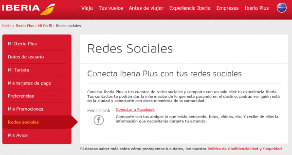 Conectar Iberia con Facebook