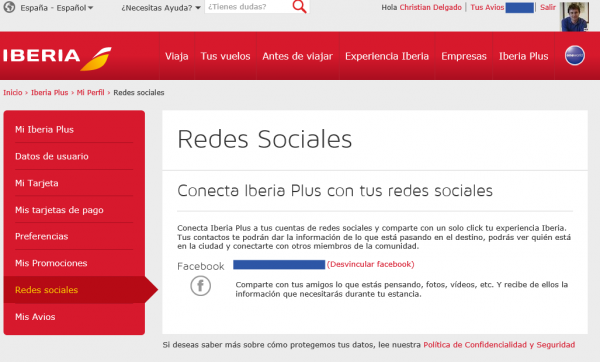 Cuenta vinculada entre Iberia y Facebook