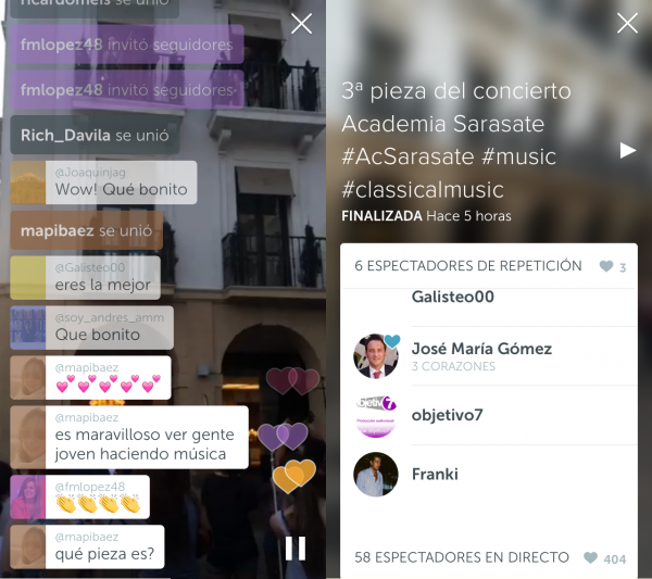 Comentarios y "Me gusta" en Periscope