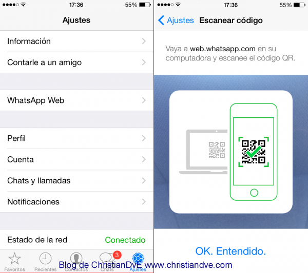 WhatsApp web en el iPhone - Escanear QR