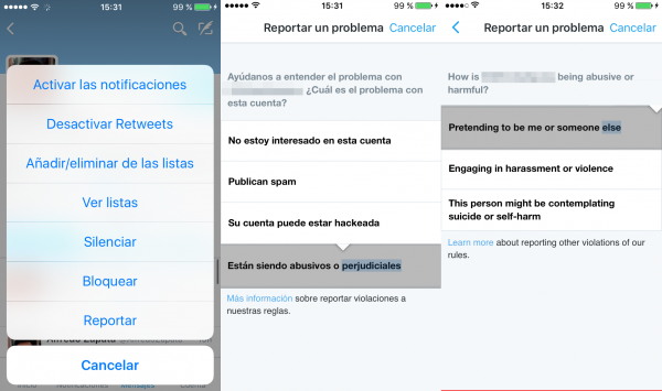 Denunciar una cuenta de Twitter por suplantación de identidad vía app