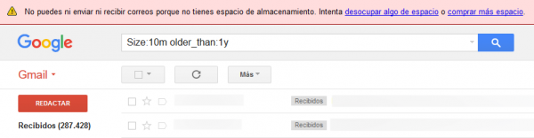 Gmail: correos de más de 10 MB y mayores de un año