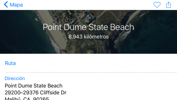 Punto escogido en Apple Maps - Point Dume State Beach