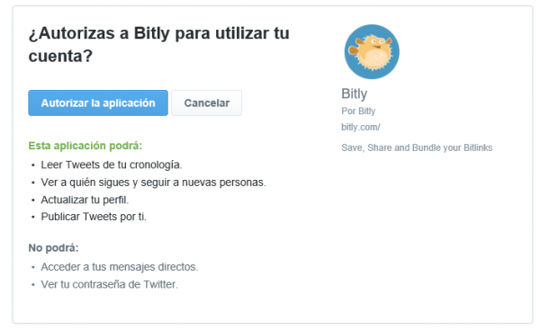 ¿Autorizas a Bitly para utilizar tu cuenta?