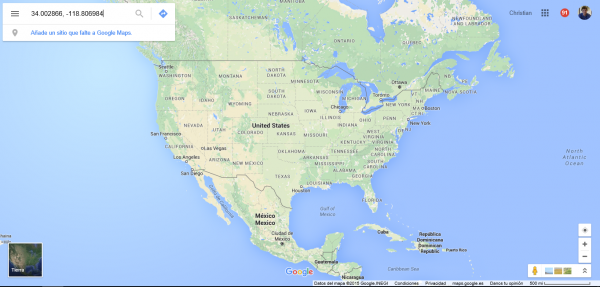 Coordenadas introducidas en Google Maps
