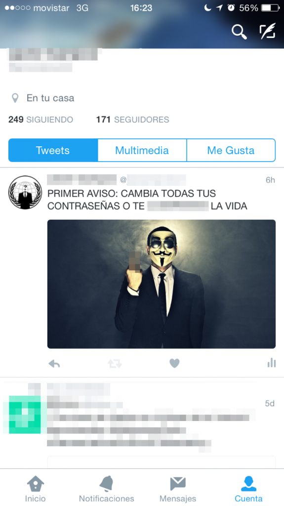 Cuenta hackeada en Twitter