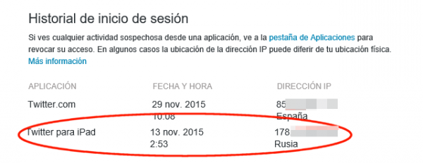 Historial de inicio de sesión en Twitter