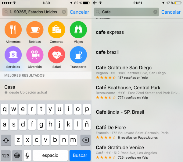 Sugerencias de sitios en Apple Maps