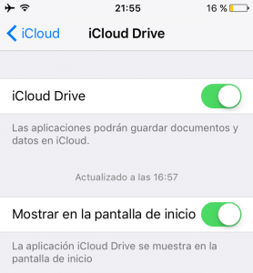 Mostrar iCloud en la pantalla de inicio