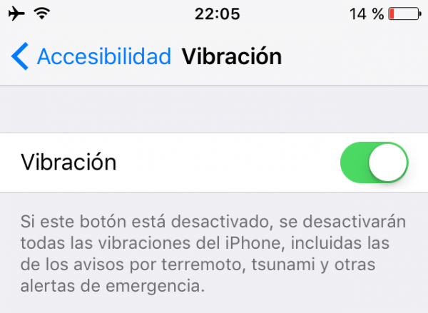 Desactivar todas las vibraciones en el iPhone