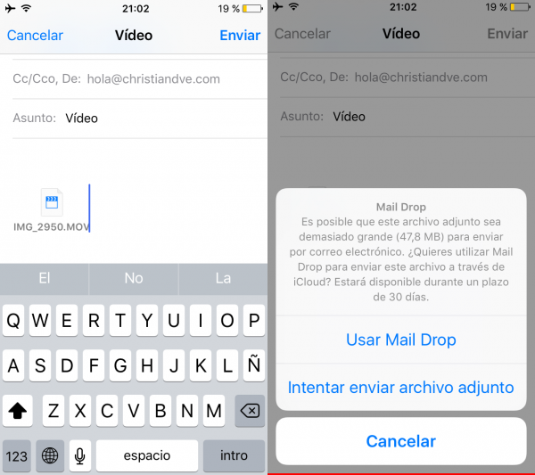 Enviar archivos adjuntos al correo electrónico por Mail Drop