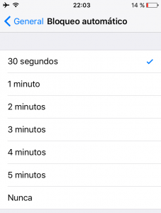 Bloqueo automático a los 30 segundos