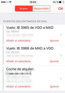 Eventos encontrados en el mail