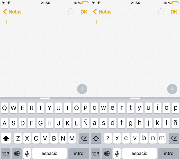 Teclado en mayúsculas frente al mismo con minúsculas
