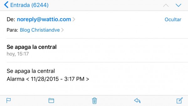 Aviso por correo electrónico de que se ha apagado la central