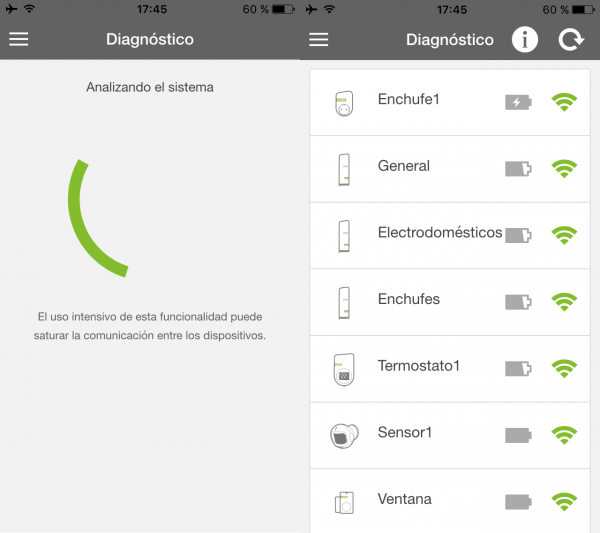 Diagnóstico de los dispositivos y estado de las baterías