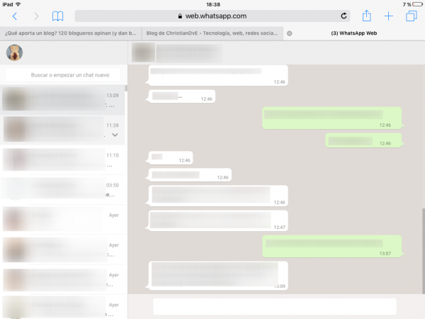 WhatsApp web en Safari (usado en un iPad, además)