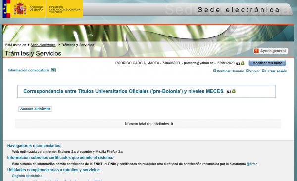 Trámites y Servicios del Ministerio de Educación, Cultura y Deporte para la Correspondencia entre títulos oficiales “pre-Bolonia” y niveles MECES.