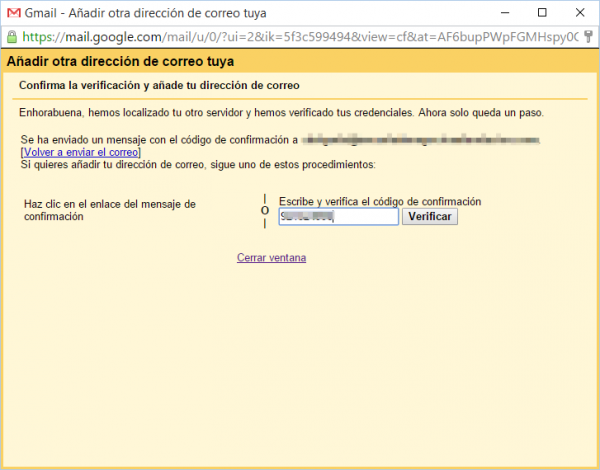 Confirmación para poder añadir una cuenta de Google apps a Gmail