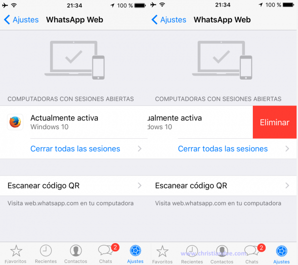 Cerrar una sesión de WhatsApp web en el iPhone