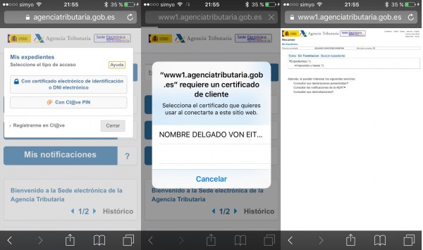 Navegando por la web de la Agencia Tributaria desde el iPhone con certifificado digital