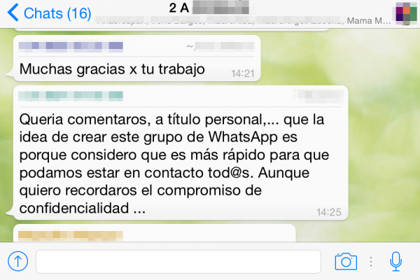 Grupo de WhatsApp de padres sobre temas escolares