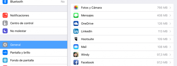 Apps en el iPad que más espacio ocupan (después de usar el truco)