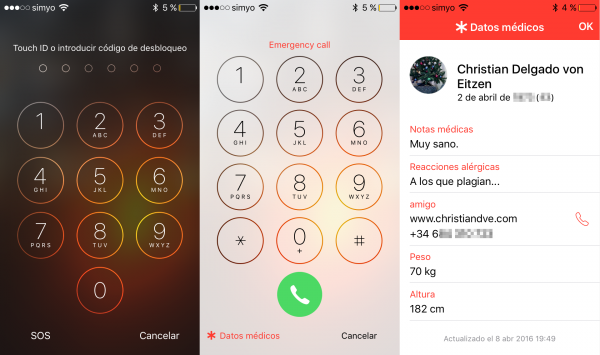 Consultar los datos médicos del iPhone en la pantalla de bloqueo