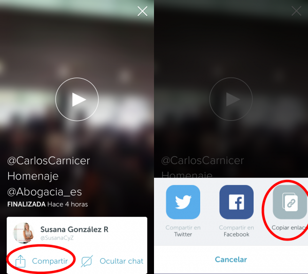 Periscope: compartir enlace