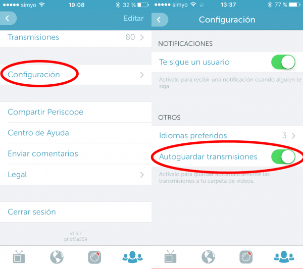 Periscope: configuración y autoguardar transmisiones