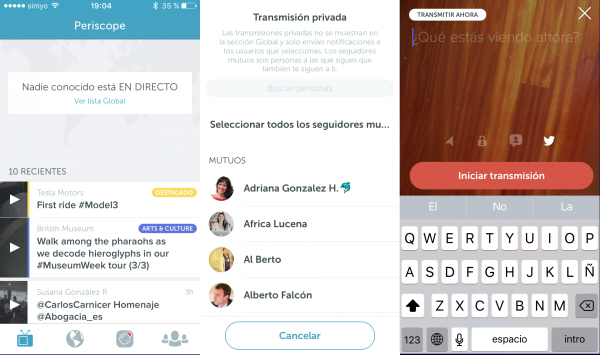 Periscope: emisiones de contactos, transmisión privada y qué estás viendo ahora