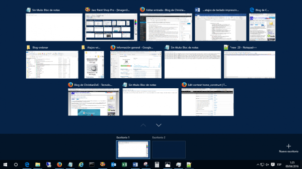 Windows + Tab: vista de los escritorios y programas