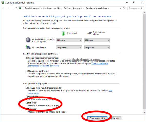 Configuración de apagado en Windows 10